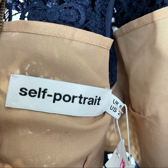 Self Portrait blue navy ruffle guipure mini cocktail dress size 2 - Picture 14 of 14